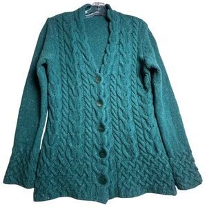 Irelandseye Wool Cashmere Cable Knit Vneck Button Cardigan Sweater Womens Sz M